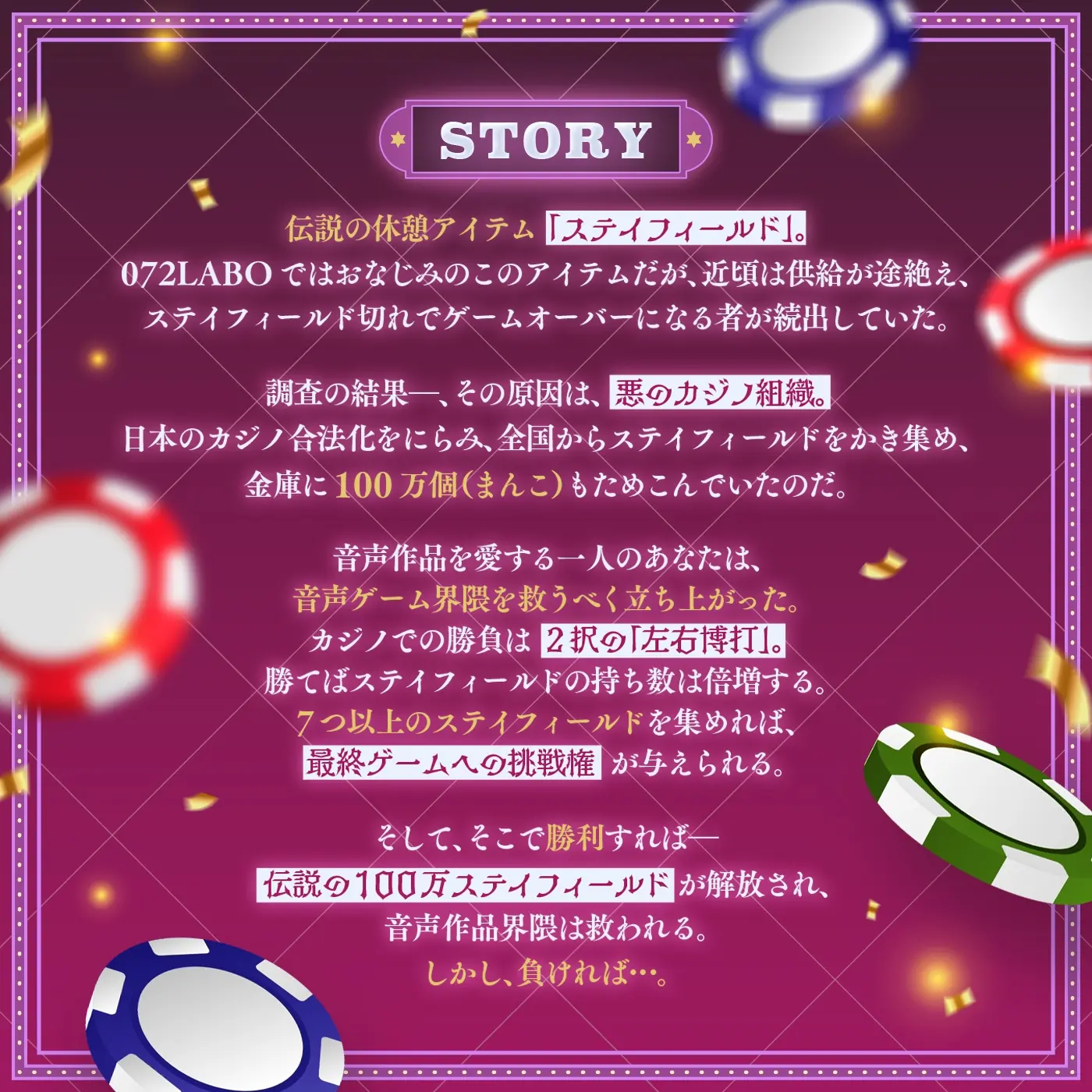 【15%OFF】【ランダム・18万通り！】左右博打で運試しオナニー倍々ゲーム「7ステイフィールド」〜ランダム再生による左右選択式ギャンブルでアイテムを増やす射精我慢ゲーム〜のサンプル画像1