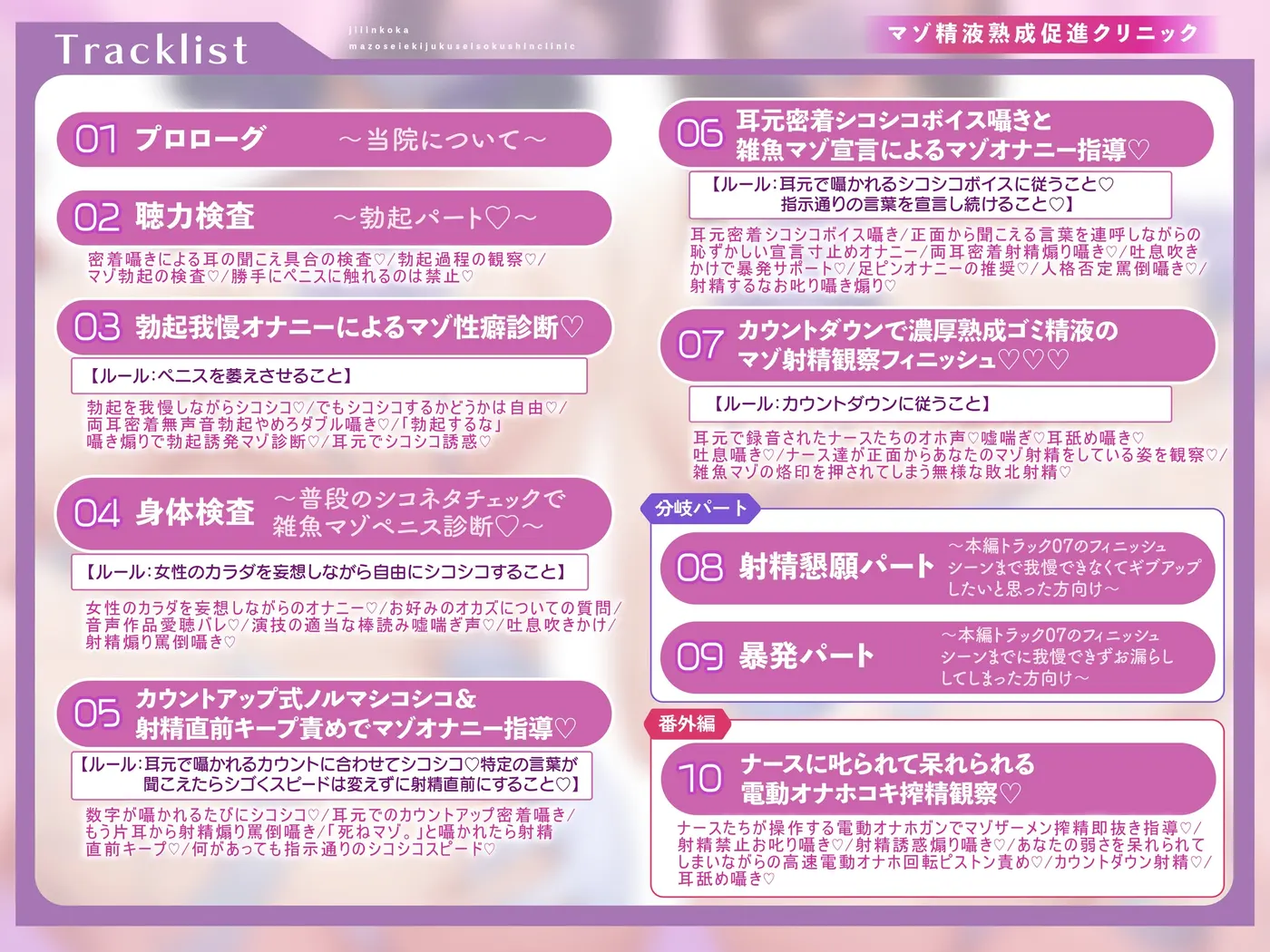 マゾ精液熟成促進クリニック自慰淫行科～冷酷でドスケベな事務的ナース達の射精禁止マゾオナニーサポート～【シコシコボイス・嘘喘ぎ・勃起我慢オナニー・宣言オナニー】 [しこたまちゃれんじ]のサンプル画像6
